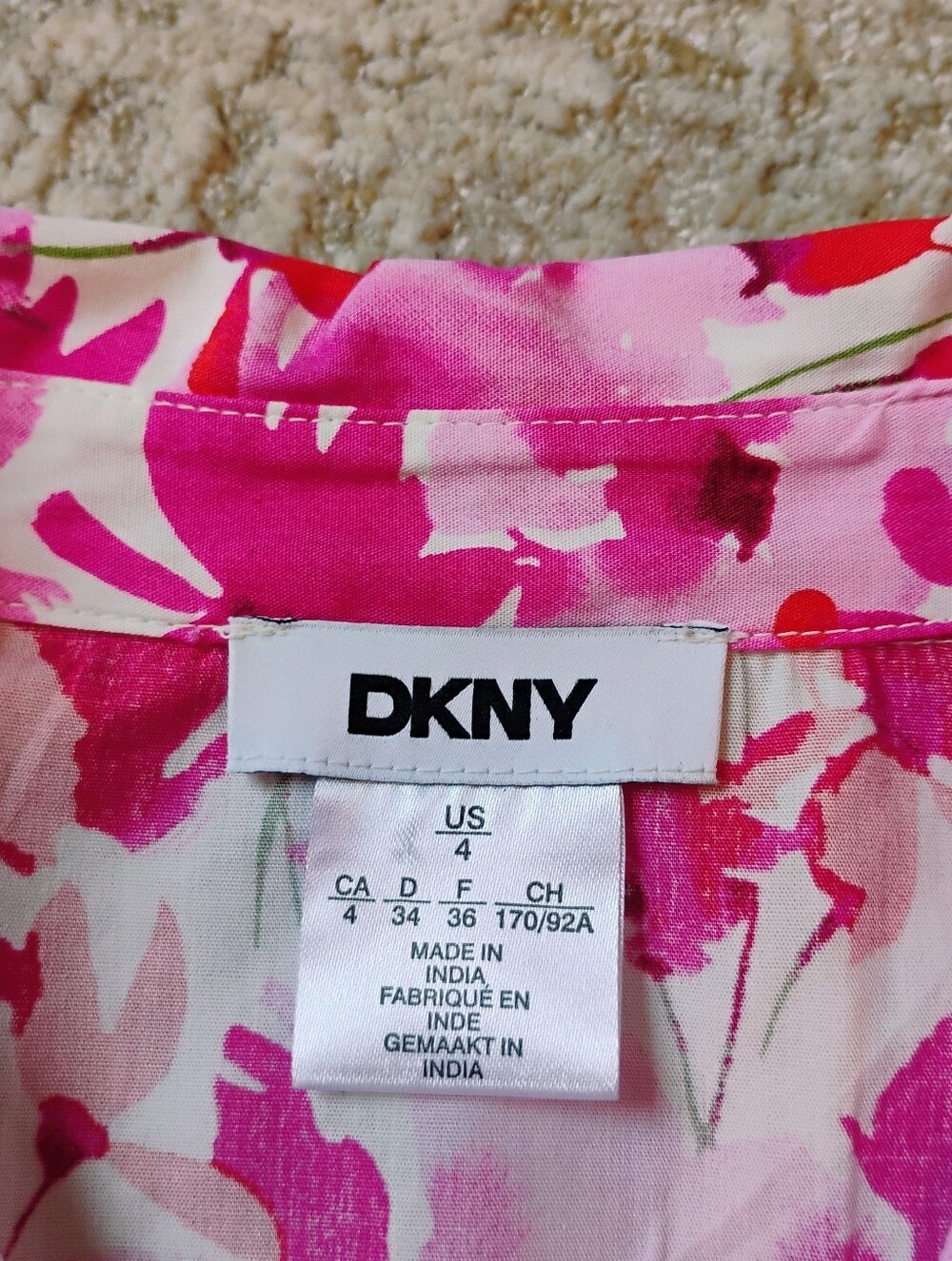 NWT 4 DKNY Pink And Red Floral Short Sleeve Midi Full Skirt Shirt Dress NEW - Picture 3 of 12